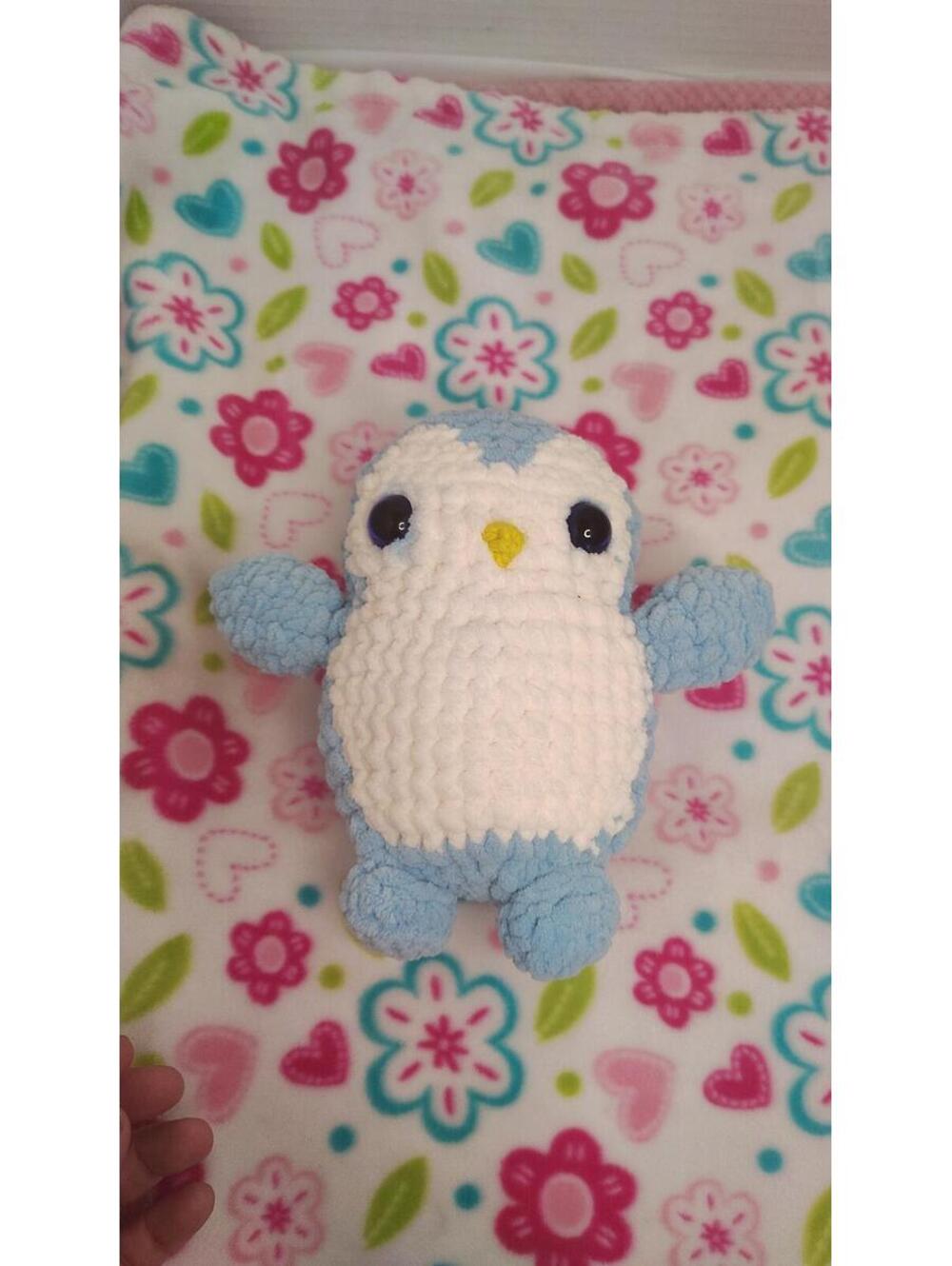 Handmade Crochet Penguin Plush Blue White Amigurumi Stuffed Animal Toy